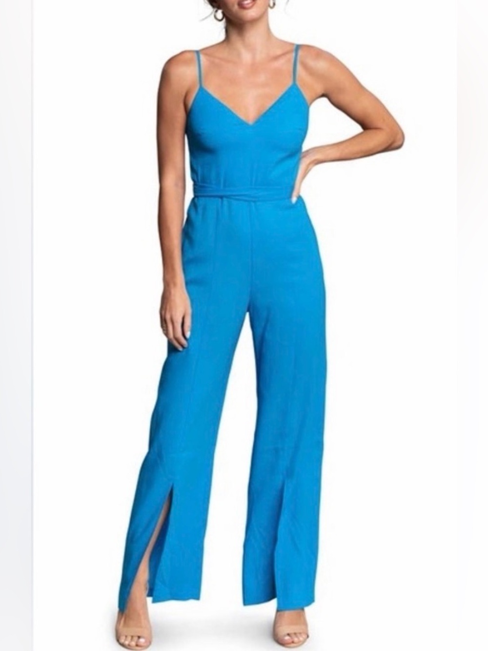 Dress the Population Stevie Bright Blue Spaghetti-Strap Jumpsuit Flowy